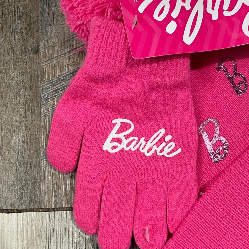 Barbie Pink Pom-Pom Hat and Gloves Set